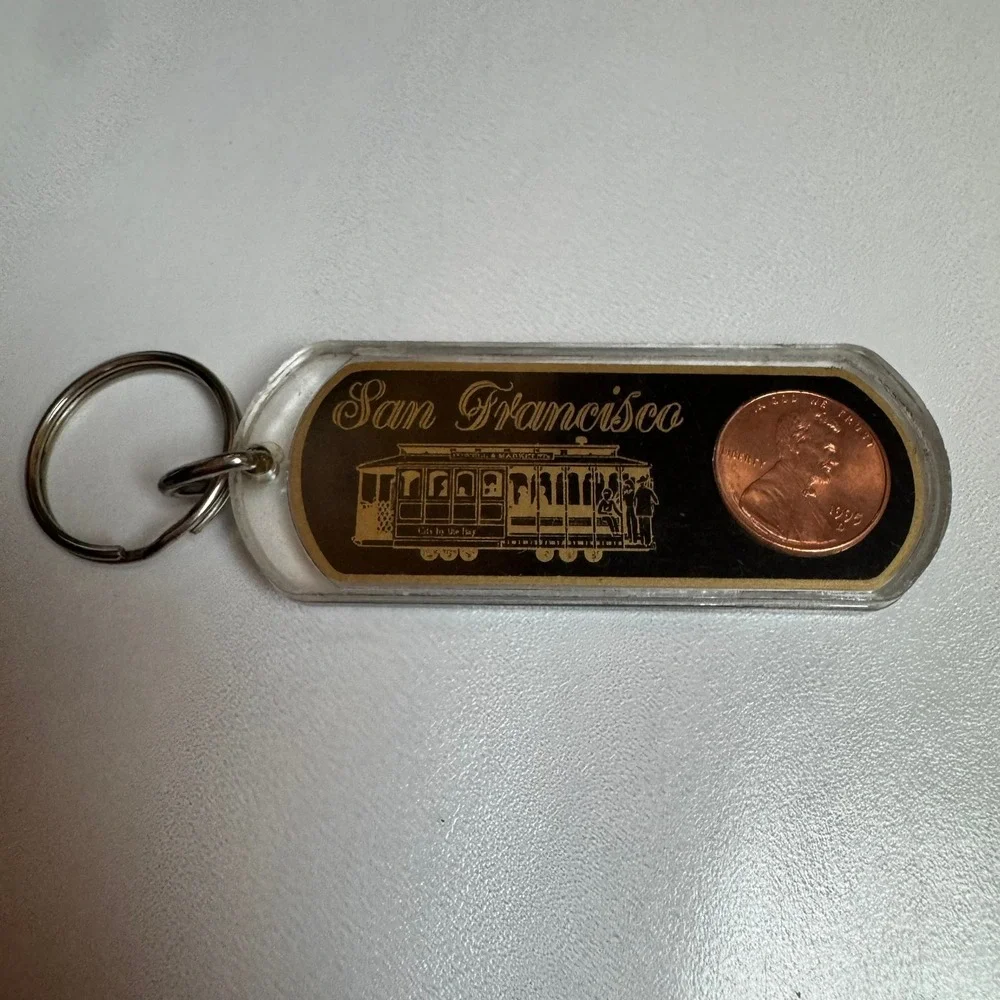 San Francisco Cable Car‎ Lucky Penny Keychain Golden Gate Bridge Souvenir